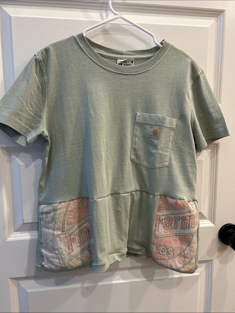 Carhartt Feed Seed Sack upcycle handmade Green Short Sleeve Pocket Tee